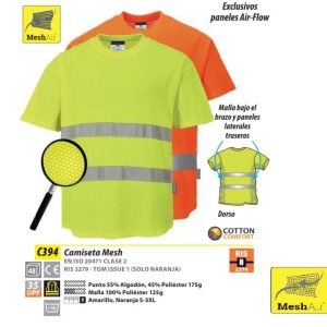 Camiseta Cotton Confort Mesh Portwest® manga corta bicolor.C395