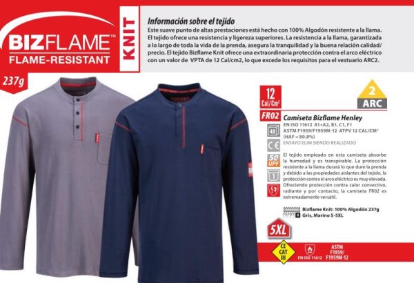 Camiseta ignífuga Portwest Bizflame Henley®.FR02