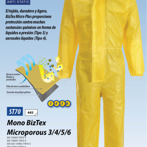 Buzo de protección Biztex Tipo 3 (Tipo 3-4-5-6).ST70